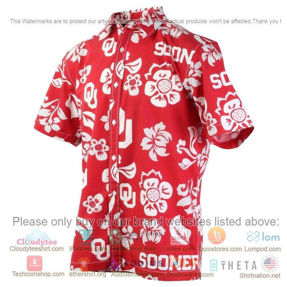 HOT Oklahoma Sooners Crimson Red Floral Button-Up Hawaii Shirt 2