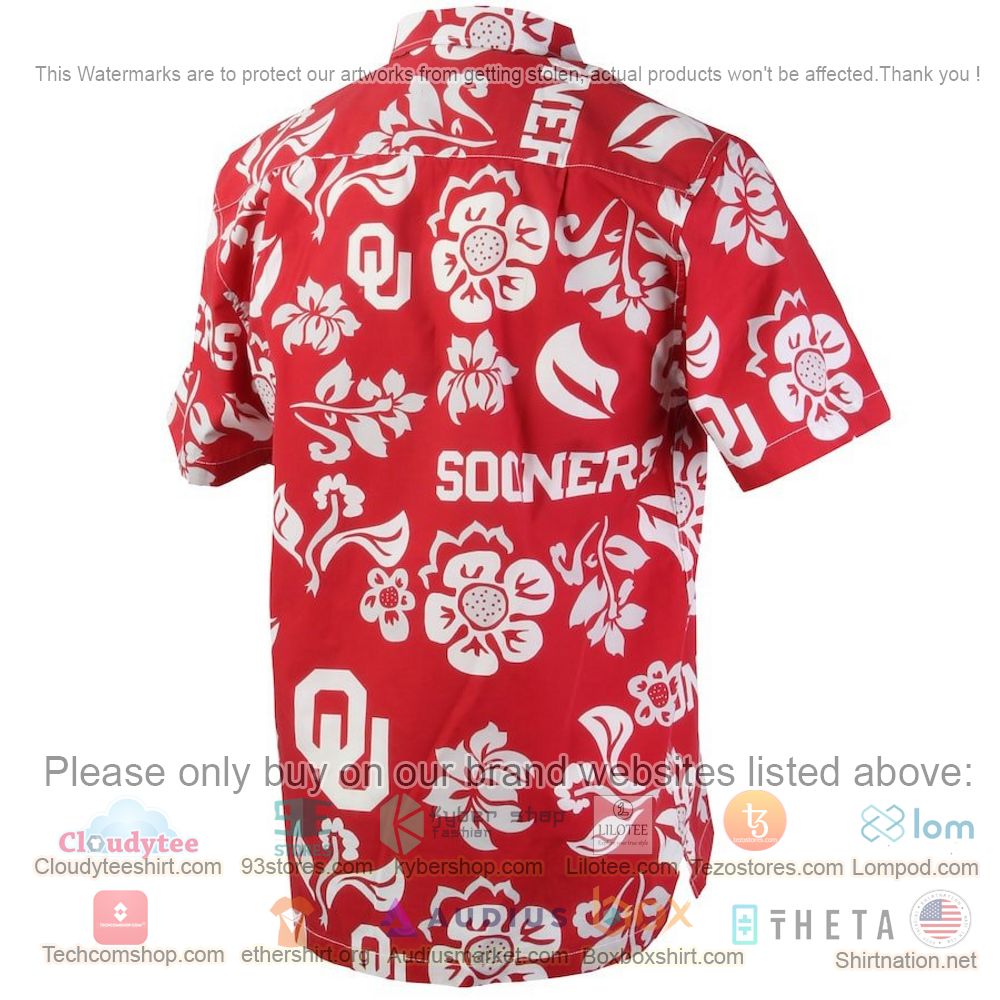 HOT Oklahoma Sooners Crimson Red Floral Button-Up Hawaii Shirt 3