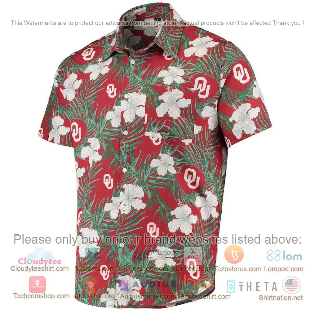 HOT Oklahoma Sooners Crimson Red Floral-Leaves Button-Up Hawaii Shirt 2