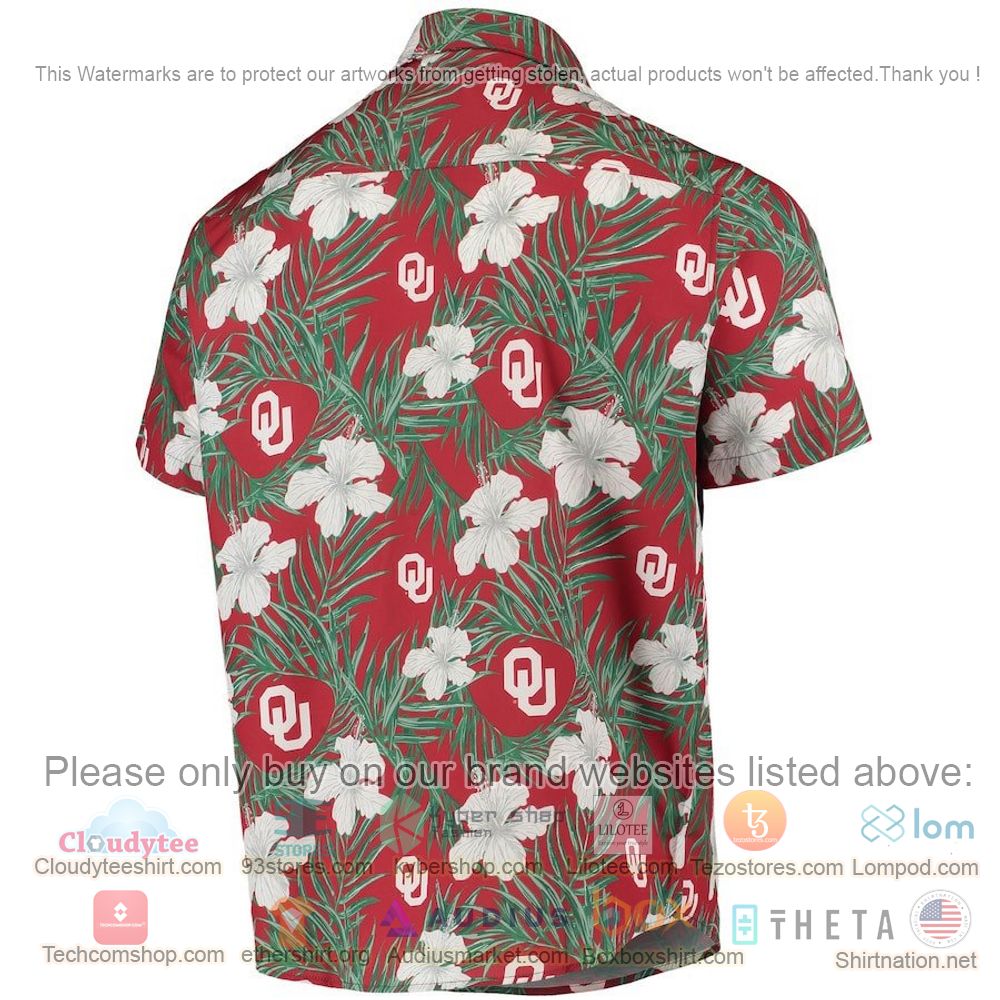 HOT Oklahoma Sooners Crimson Red Floral-Leaves Button-Up Hawaii Shirt 3