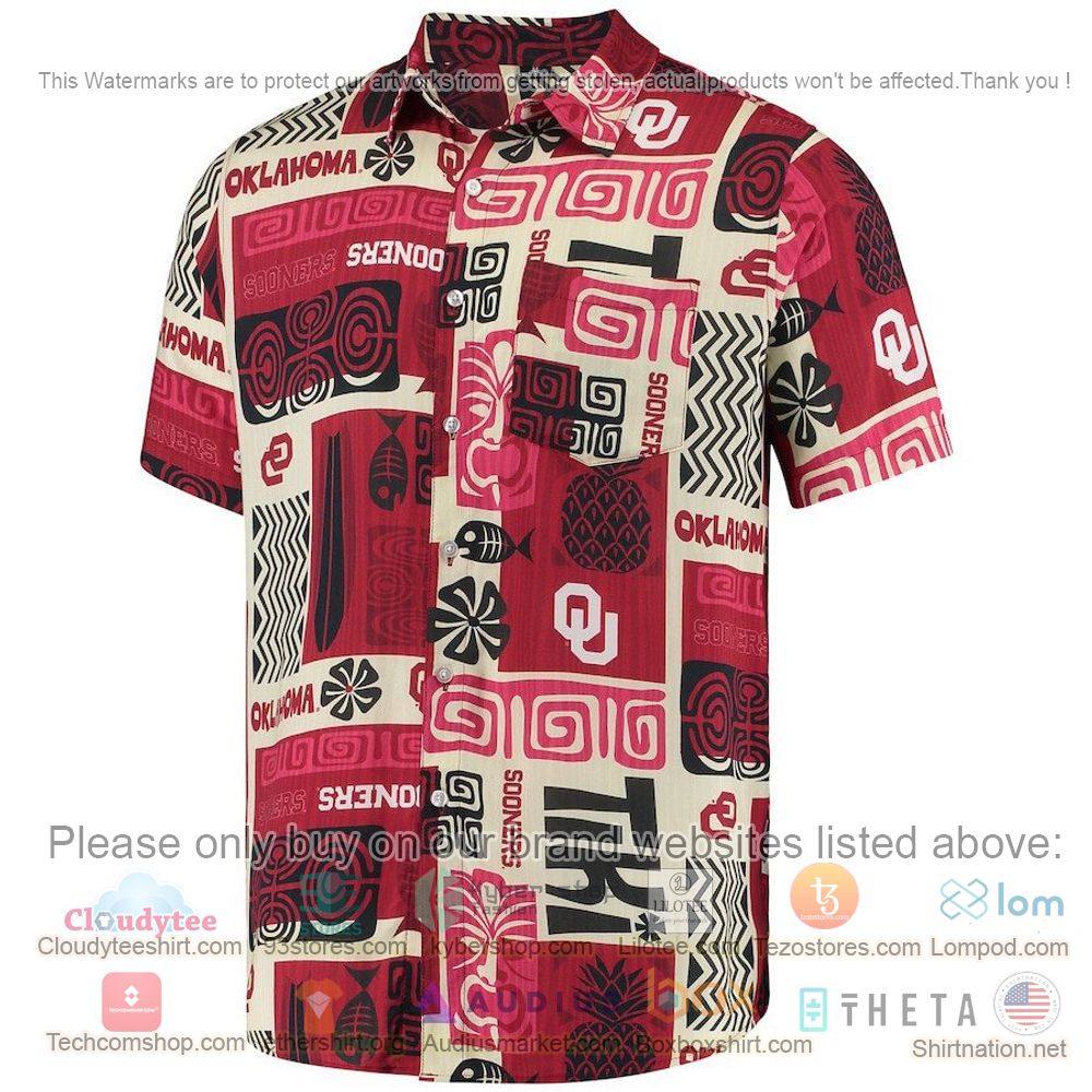 HOT Oklahoma Sooners Tan Tiki Button-Up Hawaii Shirt 2