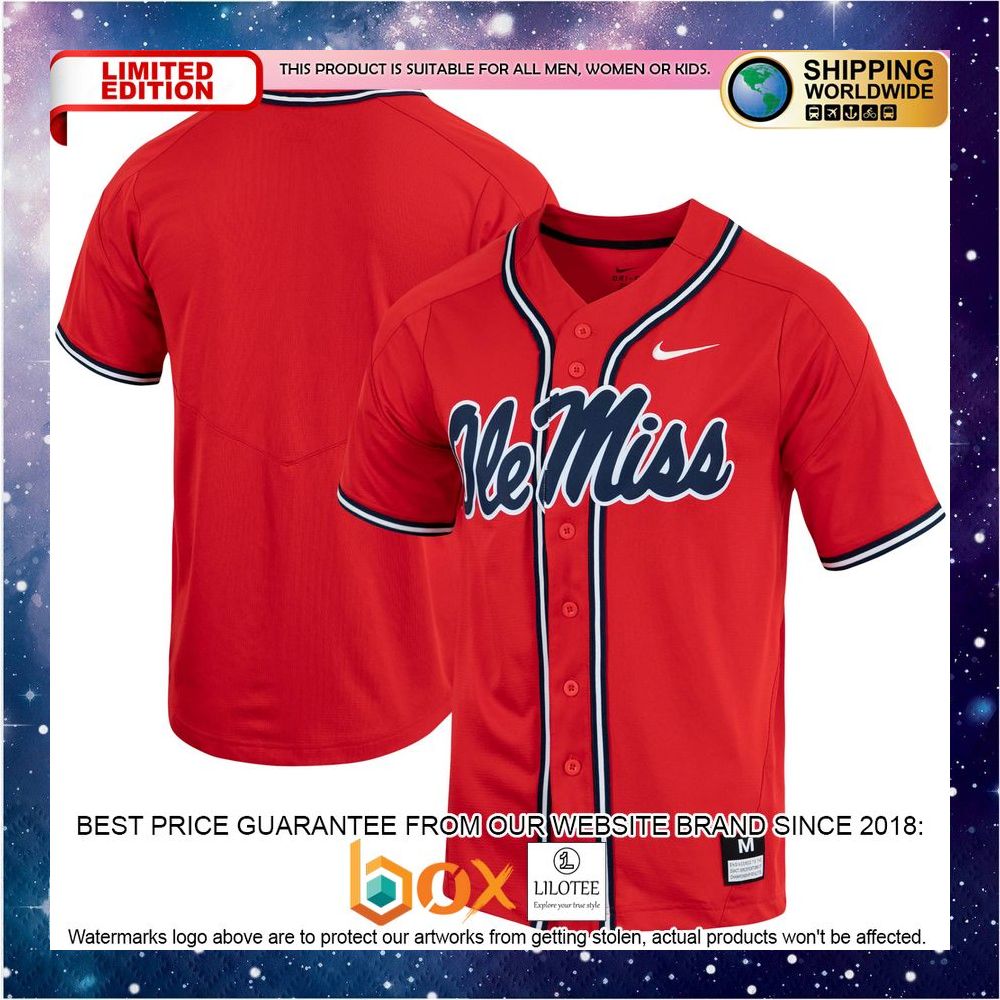 NEW Ole Miss Rebels Replica Vapor Elite Full-Button Red Baseball Jersey 4