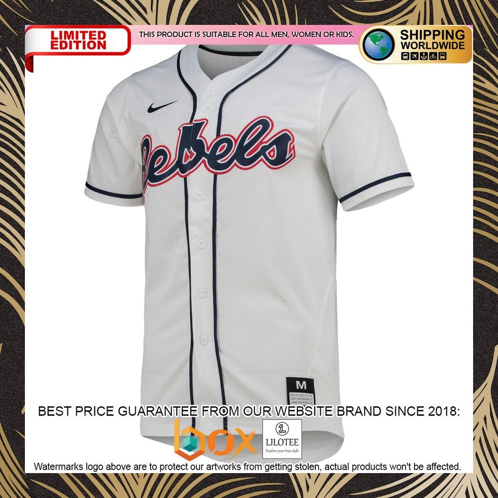NEW Ole Miss Rebels Replica White Baseball Jersey 6