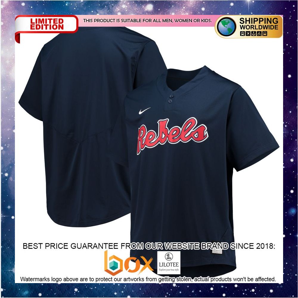 NEW Ole Miss Rebels Two-Button Replica Navy Baseball Jersey 1