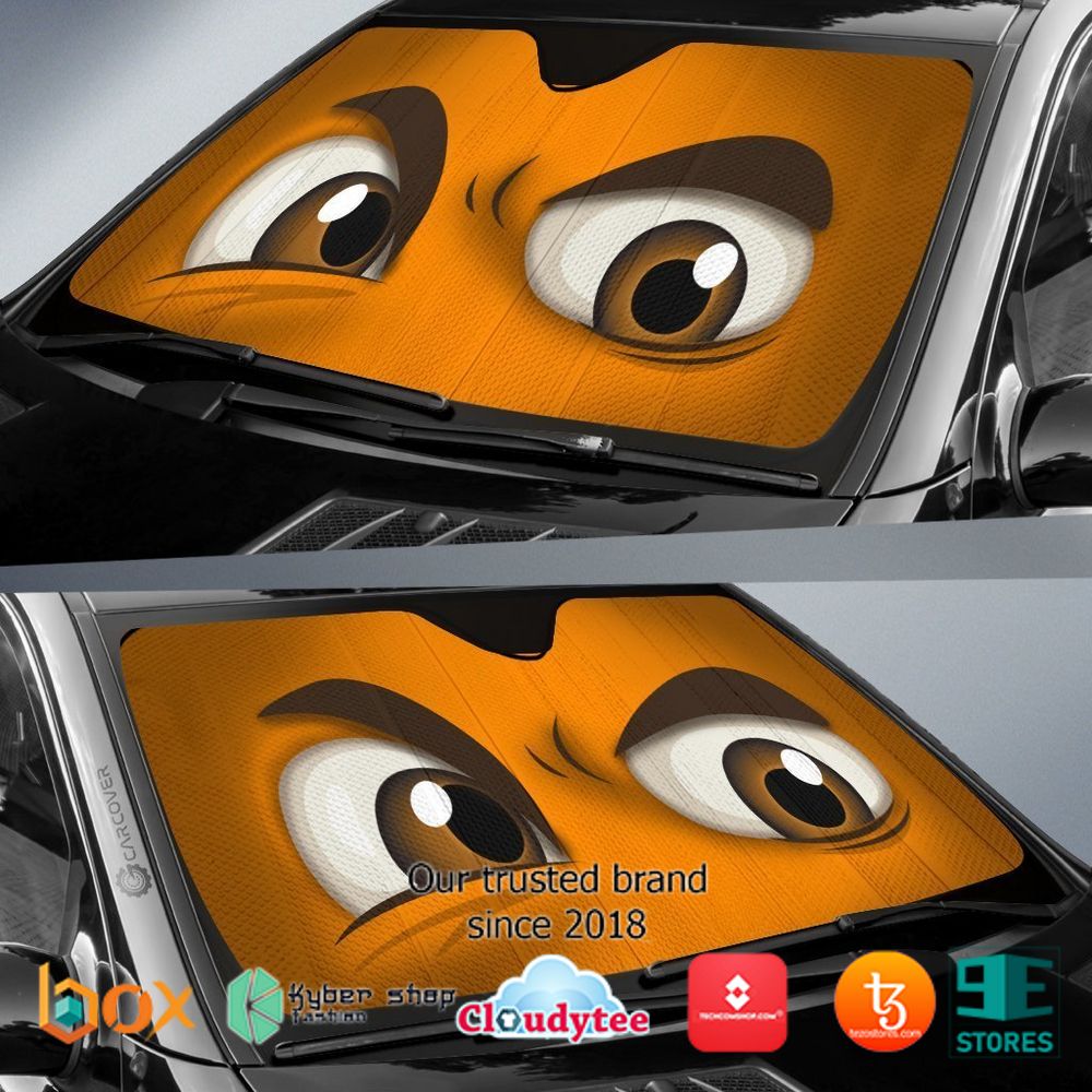Orange Challenging Cartoon Eyes Car Sunshade 2
