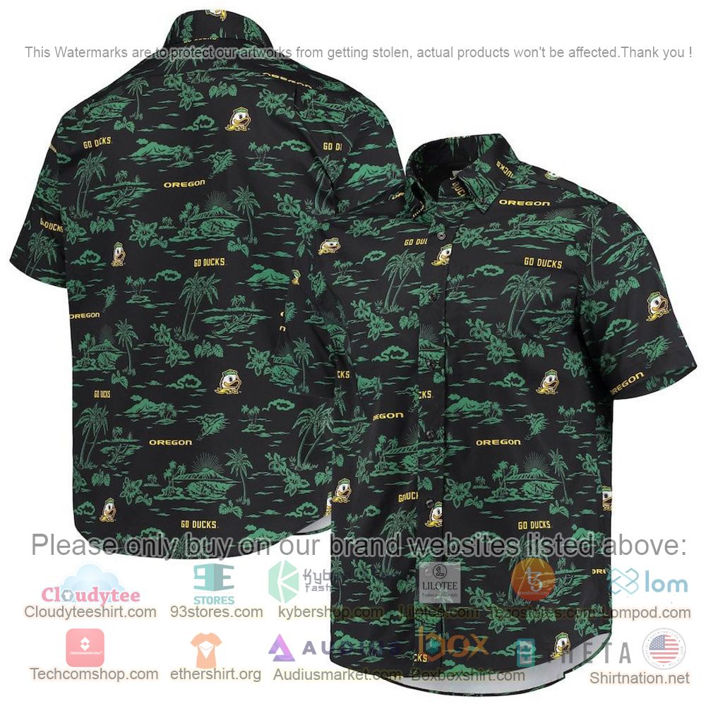 HOT Oregon Ducks Black Button-Up Hawaii Shirt 1