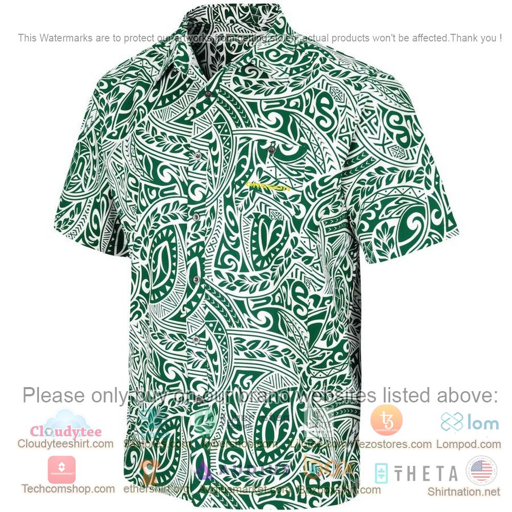 HOT Oregon Ducks Green Make Like A Tree Button-Up Hawaii Shirt 2