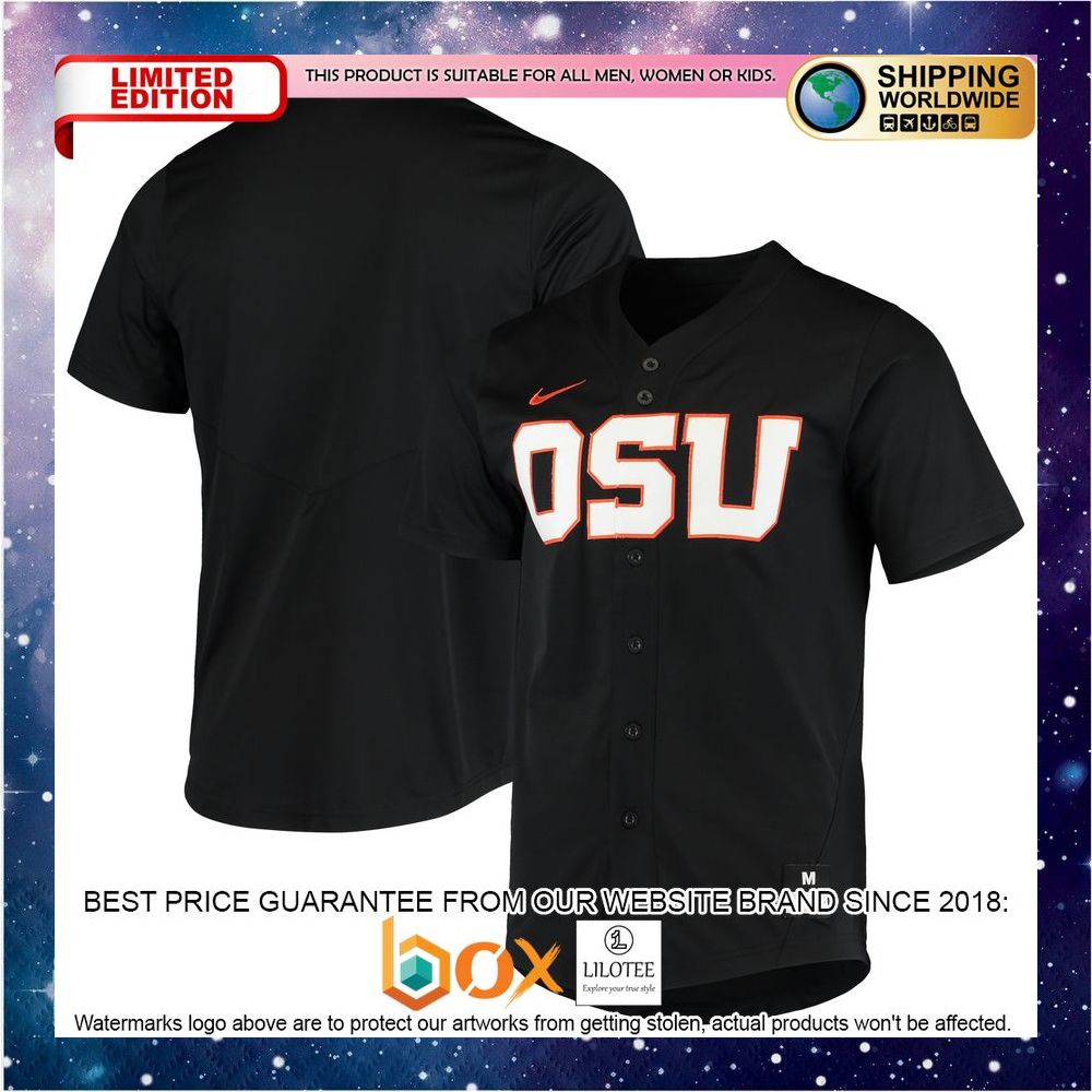 NEW Oregon State Beavers Vapor Untouchable Elite Replica Full-Button Black Baseball Jersey 1