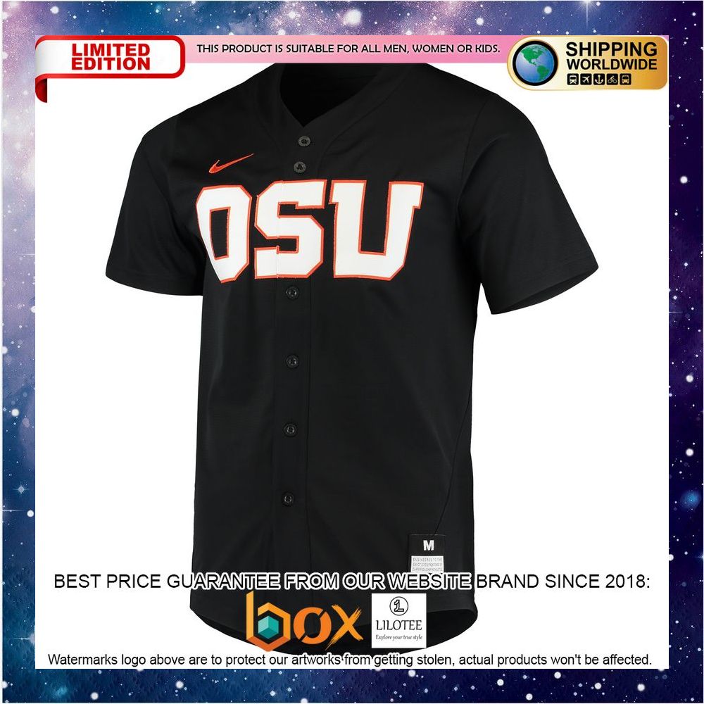 NEW Oregon State Beavers Vapor Untouchable Elite Replica Full-Button Black Baseball Jersey 2