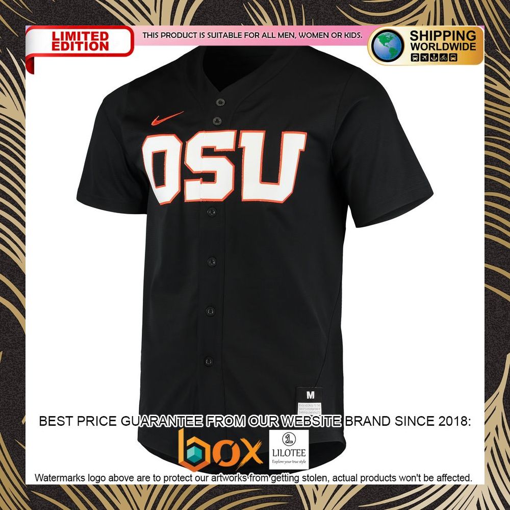 NEW Oregon State Beavers Vapor Untouchable Elite Replica Full-Button Black Baseball Jersey 7