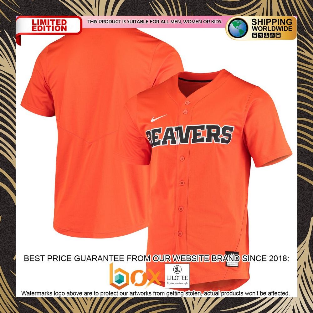 NEW Oregon State Beavers Vapor Untouchable Elite Replica Full-Button Orange Baseball Jersey 6