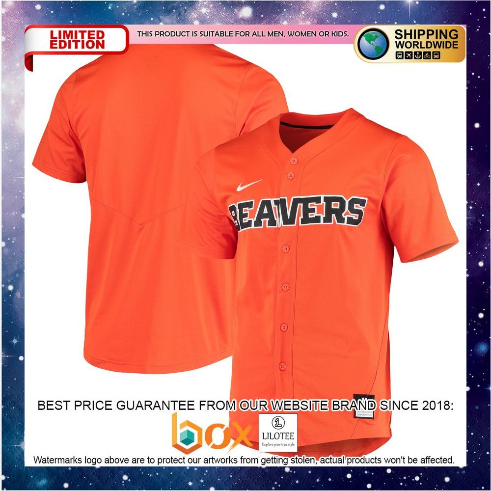 NEW Oregon State Beavers Vapor Untouchable Elite Replica Full-Button Orange Baseball Jersey 1