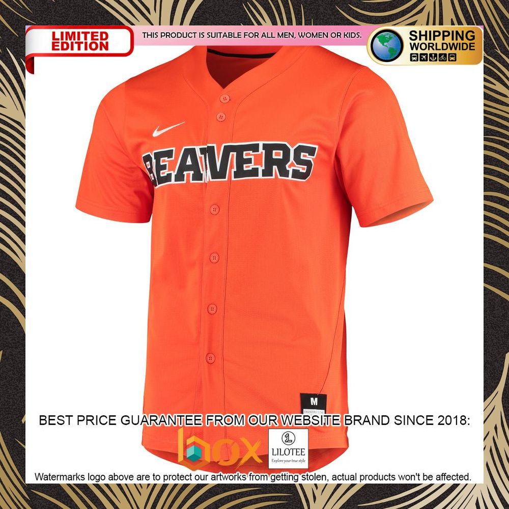 NEW Oregon State Beavers Vapor Untouchable Elite Replica Full-Button Orange Baseball Jersey 7