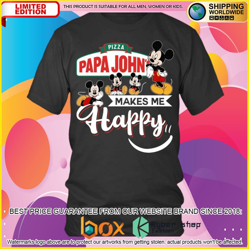 NEW Papa John's Pizza Mickey Mouse Makes Me Happy 3D Hoodie, Shirt 5