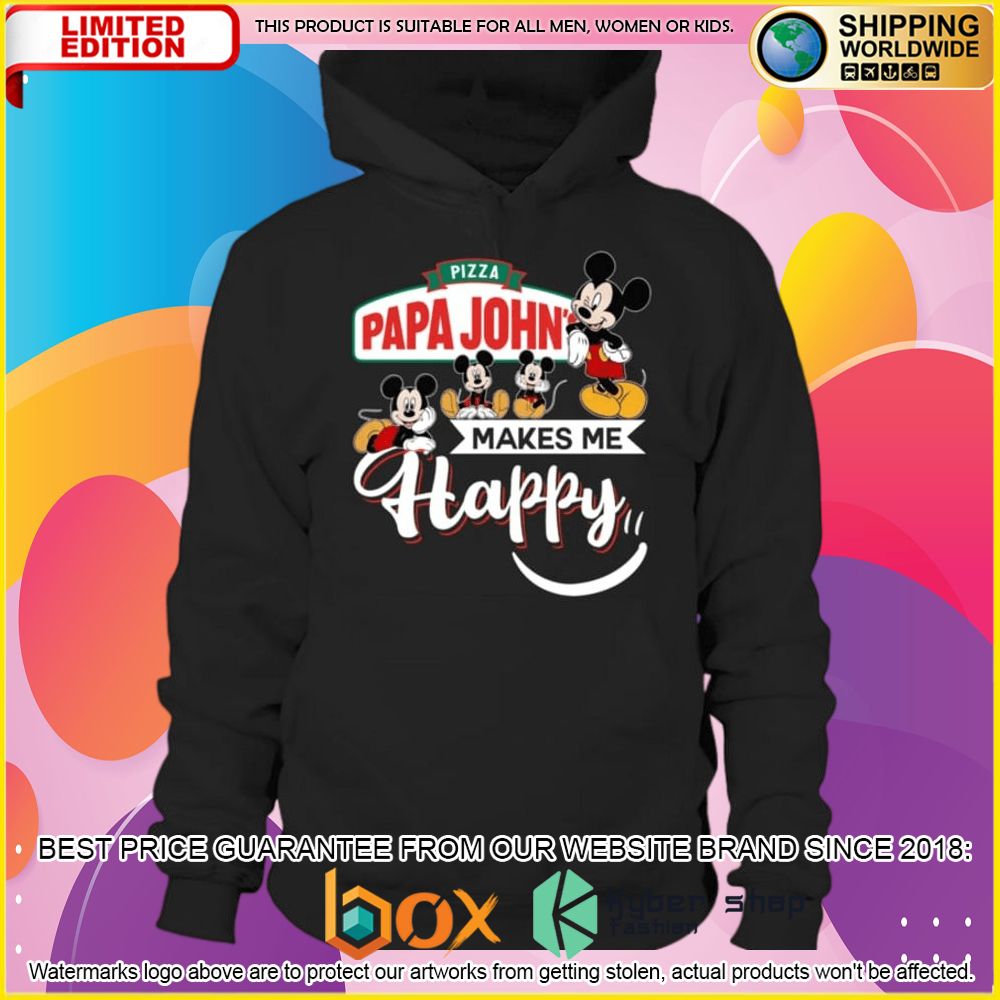 NEW Papa John's Pizza Mickey Mouse Makes Me Happy 3D Hoodie, Shirt 6