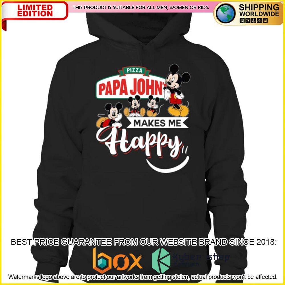 NEW Papa John's Pizza Mickey Mouse Makes Me Happy 3D Hoodie, Shirt 2