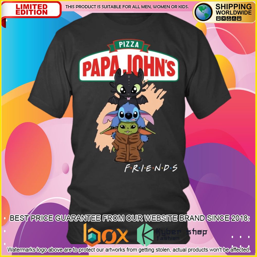NEW Papa John's Pizza Toothless Stitch Baby Yoda Friends 3D Hoodie, Shirt 5
