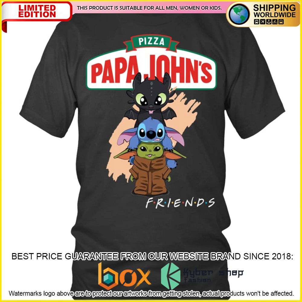 NEW Papa John's Pizza Toothless Stitch Baby Yoda Friends 3D Hoodie, Shirt 1