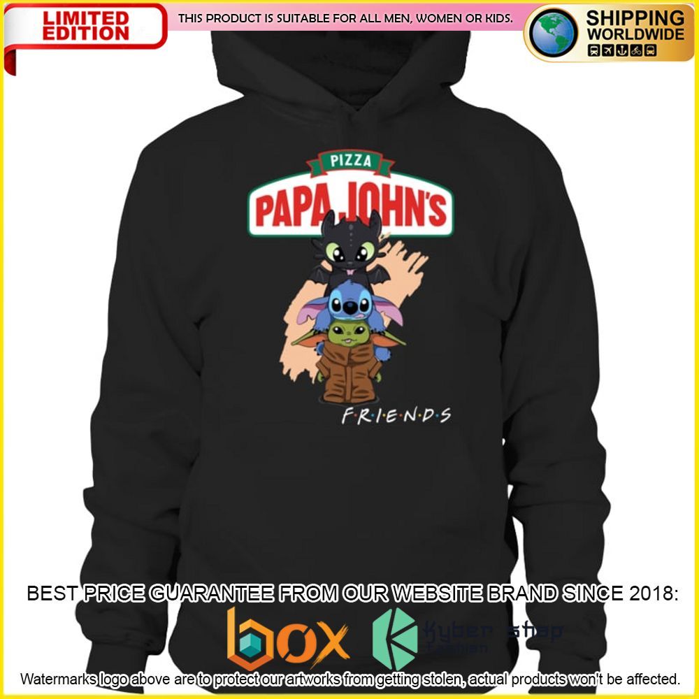 NEW Papa John's Pizza Toothless Stitch Baby Yoda Friends 3D Hoodie, Shirt 2