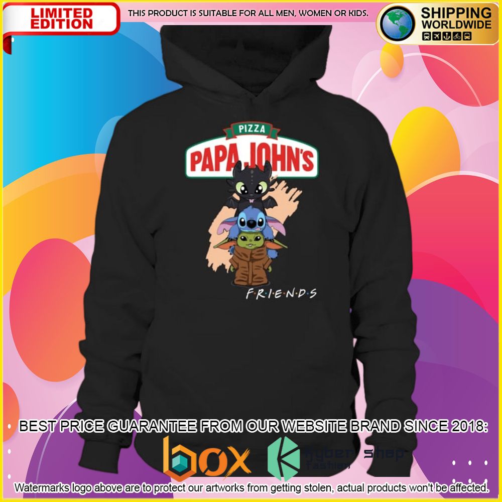 NEW Papa John's Pizza Toothless Stitch Baby Yoda Friends 3D Hoodie, Shirt 6