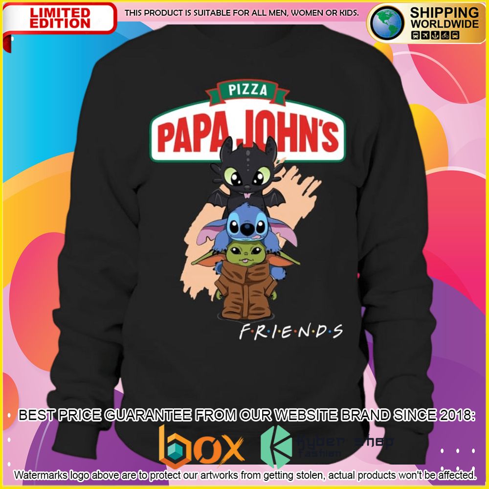 NEW Papa John's Pizza Toothless Stitch Baby Yoda Friends 3D Hoodie, Shirt 7