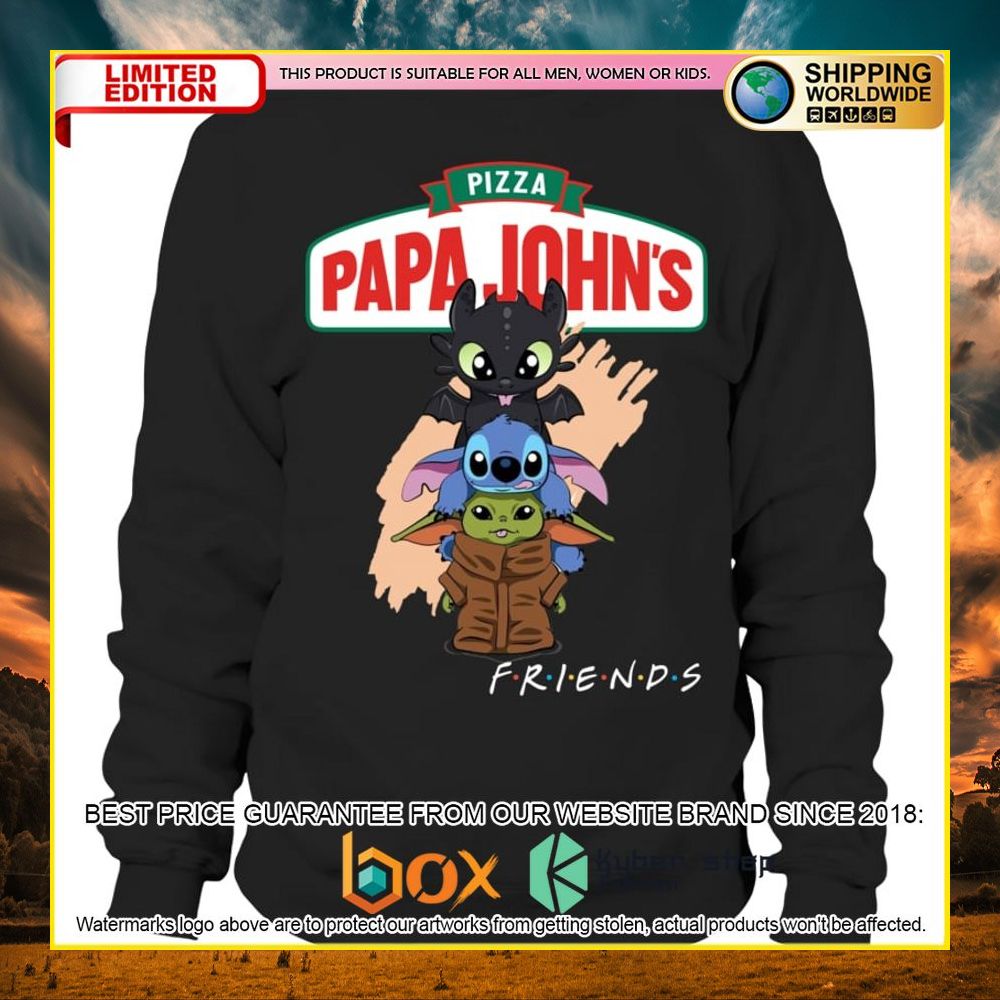 NEW Papa John's Pizza Toothless Stitch Baby Yoda Friends 3D Hoodie, Shirt 11