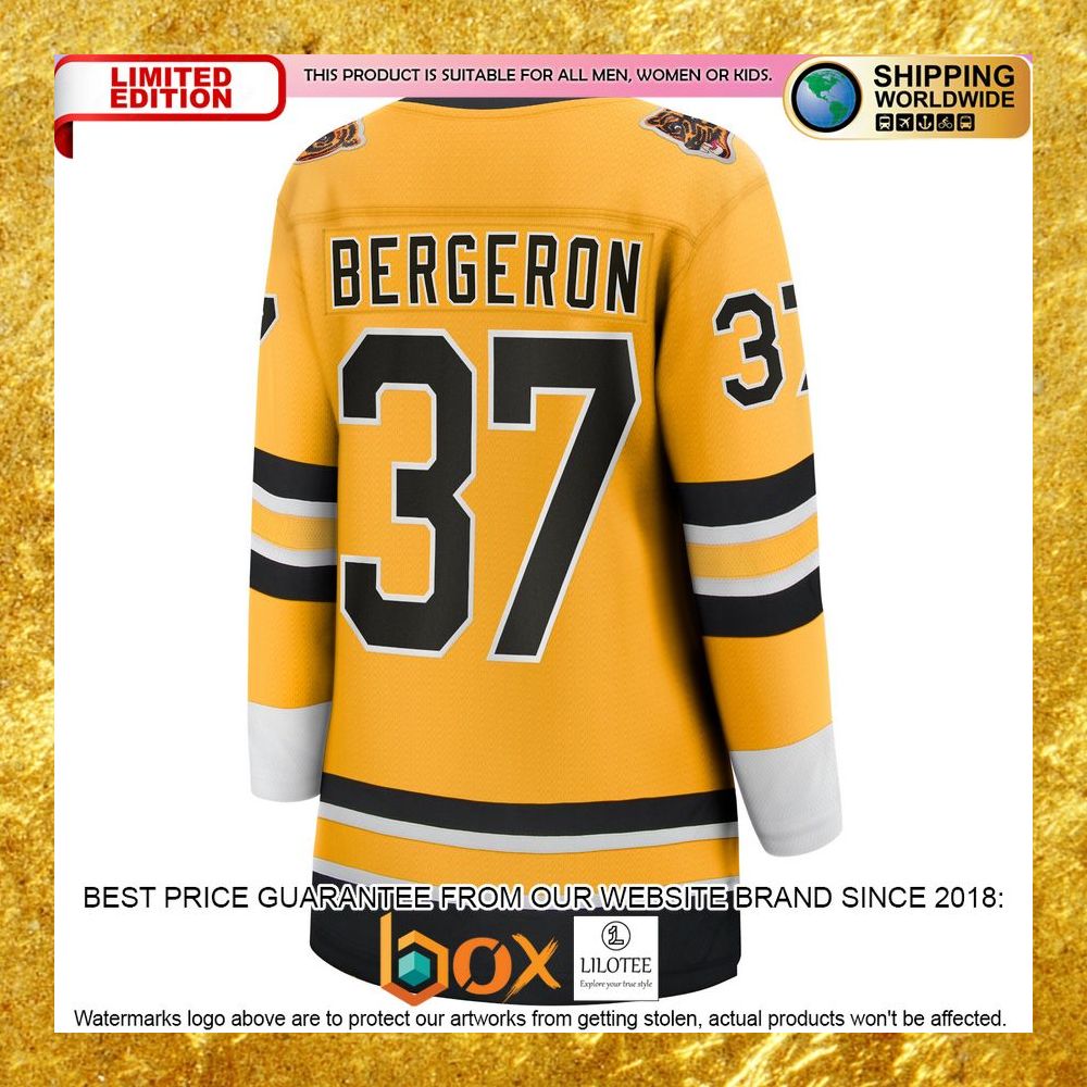 NEW Patrice Bergeron Boston Bruins Women's 2020/21 Special Edition Player Gold Hockey Jersey 7