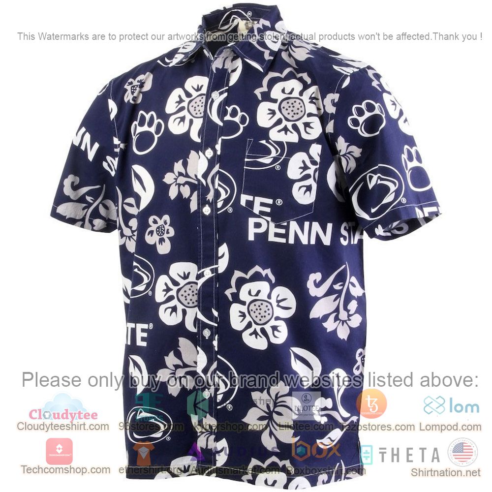 HOT Penn State Nittany Lions Navy Floral Button-Up Hawaii Shirt 2