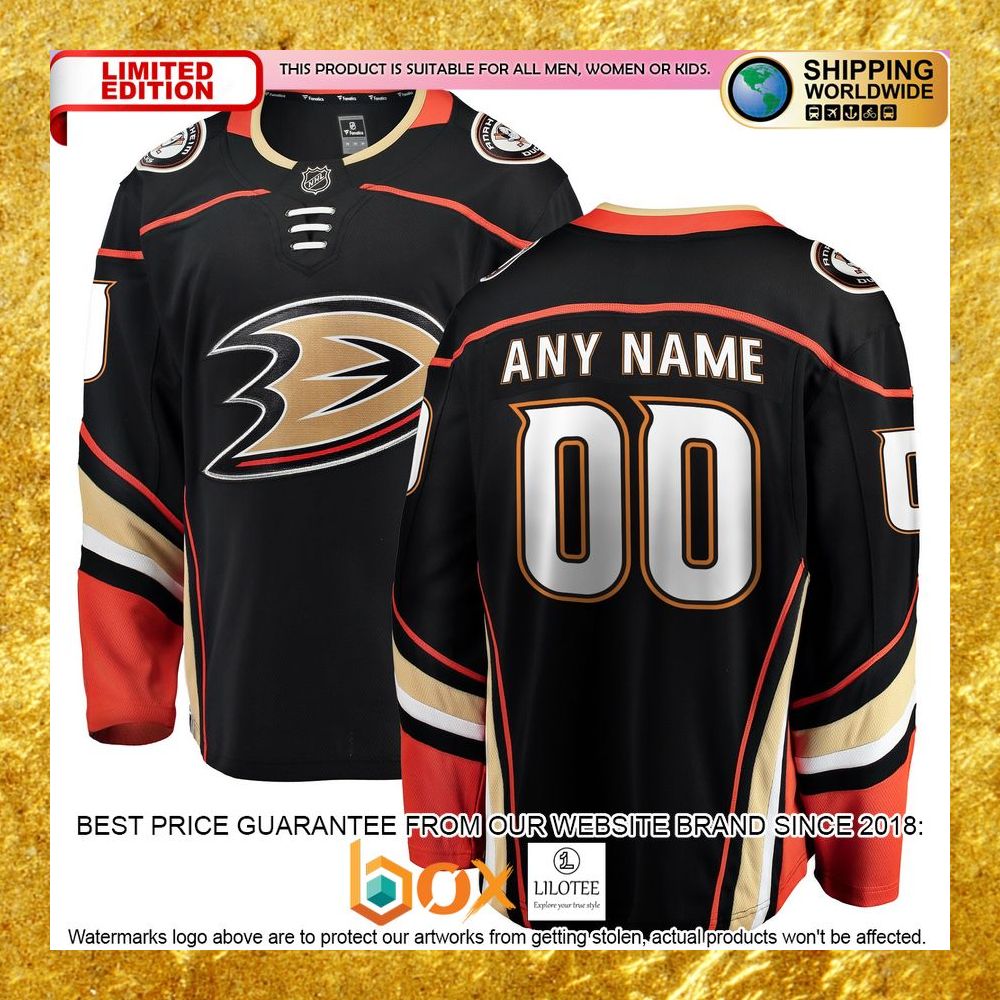 NEW Personalized Anaheim Ducks Home Black Hockey Jersey 3