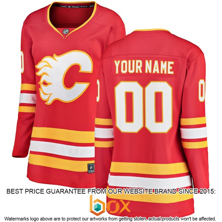 NEW Personalized Calgary Flames Women's Home Red Hockey Jersey 1