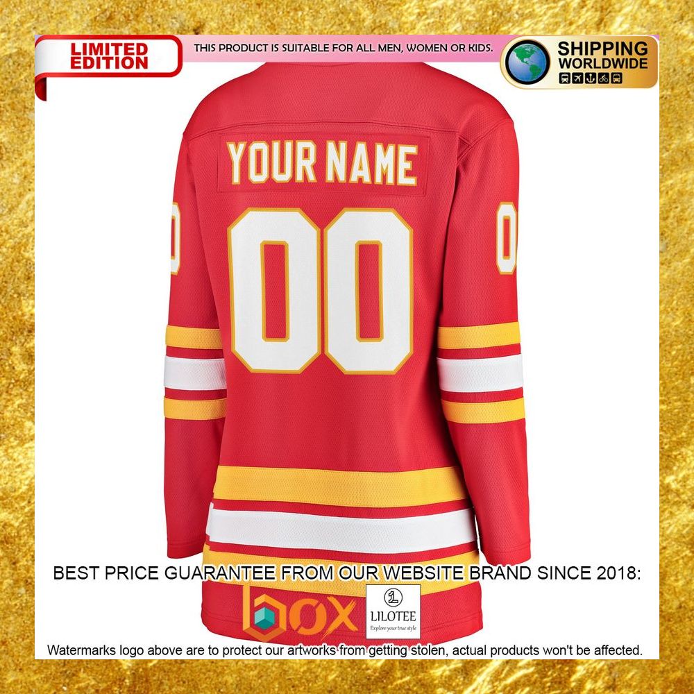 NEW Personalized Calgary Flames Women's Home Red Hockey Jersey 7