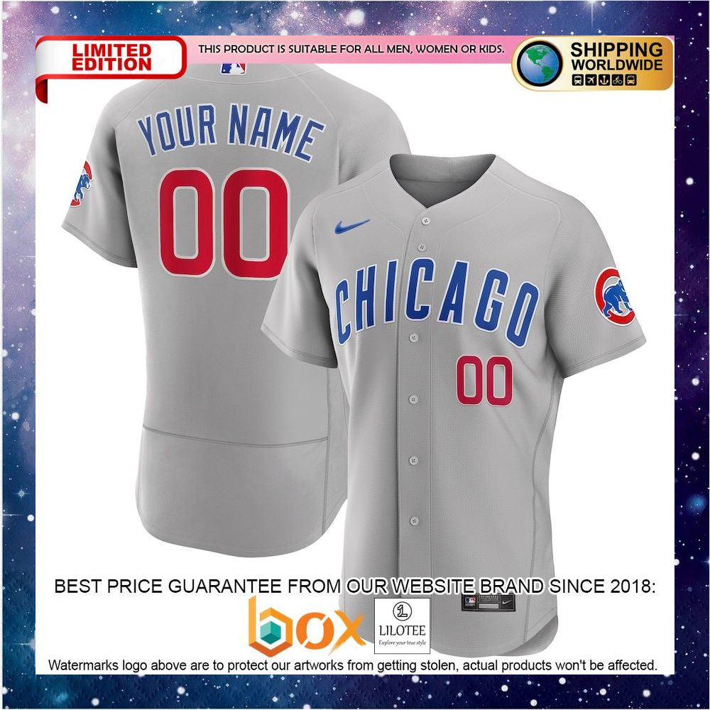 NEW Personalized Chicago Cubs Road Authentic Gray Baseball Jersey 1