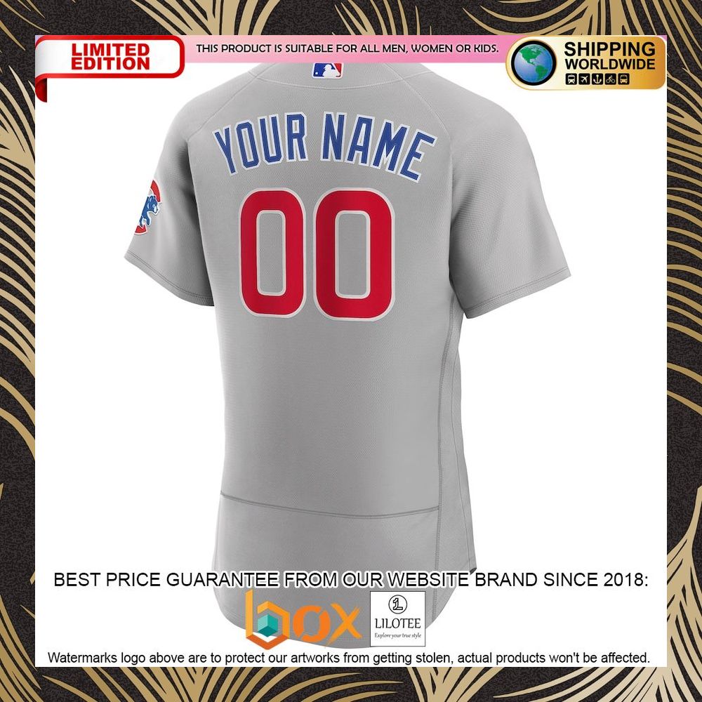 NEW Personalized Chicago Cubs Road Authentic Gray Baseball Jersey 6