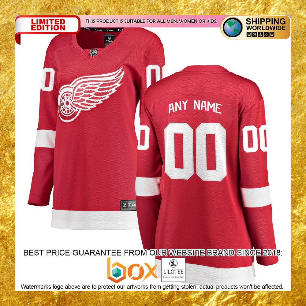 NEW Personalized Detroit Red Wings Women's Home Red Hockey Jersey 8