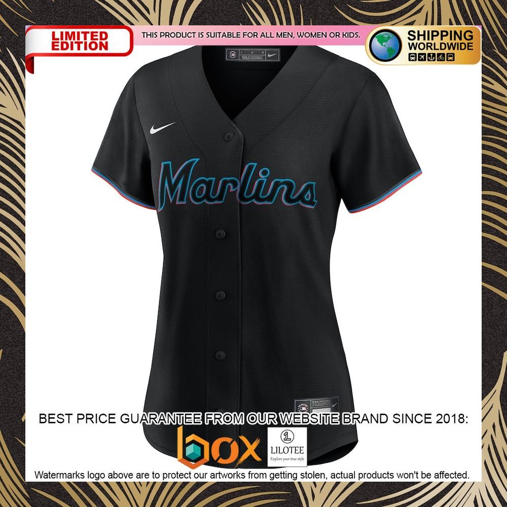 NEW Personalized Miami Marlins Women's Alternate Replica Black Baseball Jersey 5