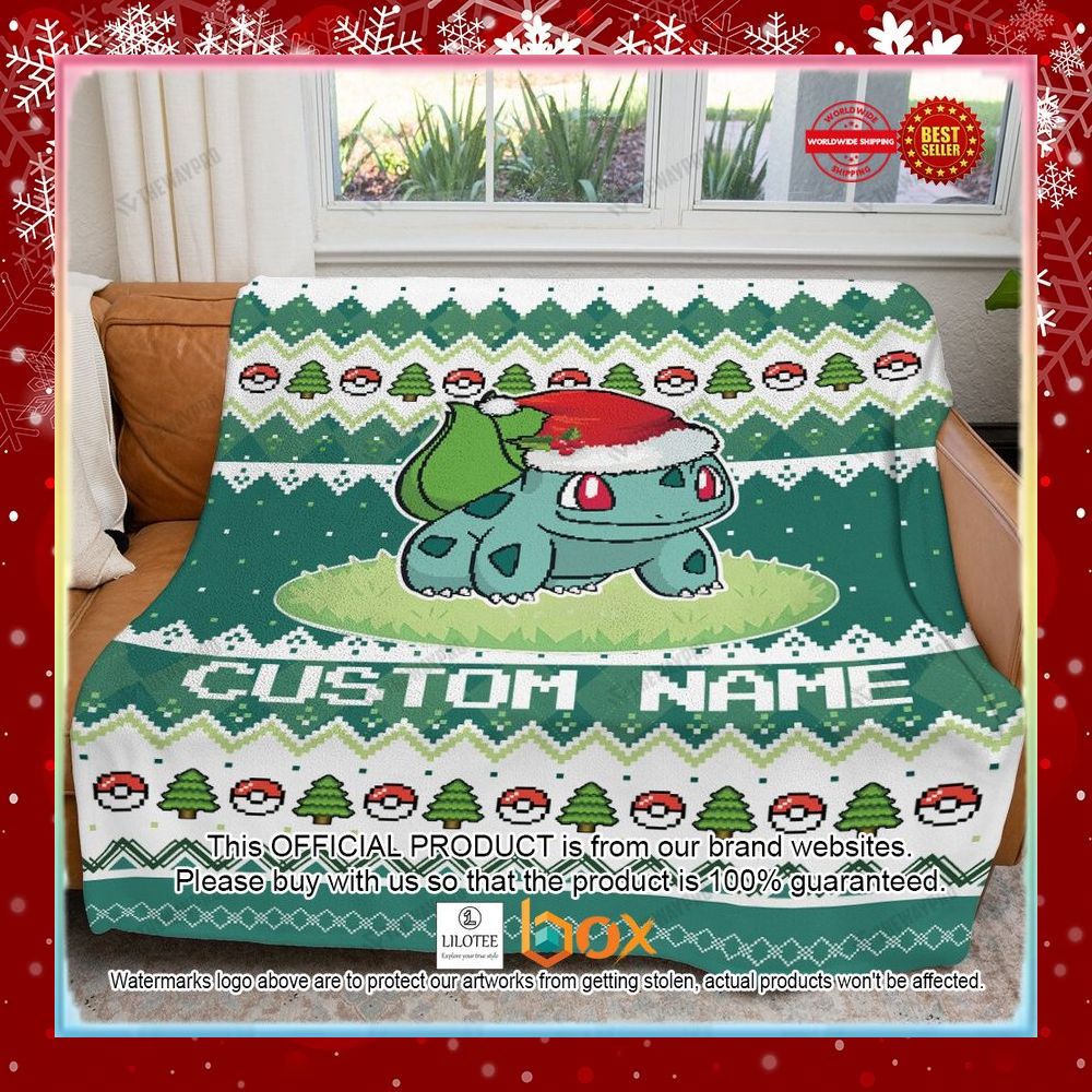 BEST Personalized Name Bulbasaur Christmas Blanket 3