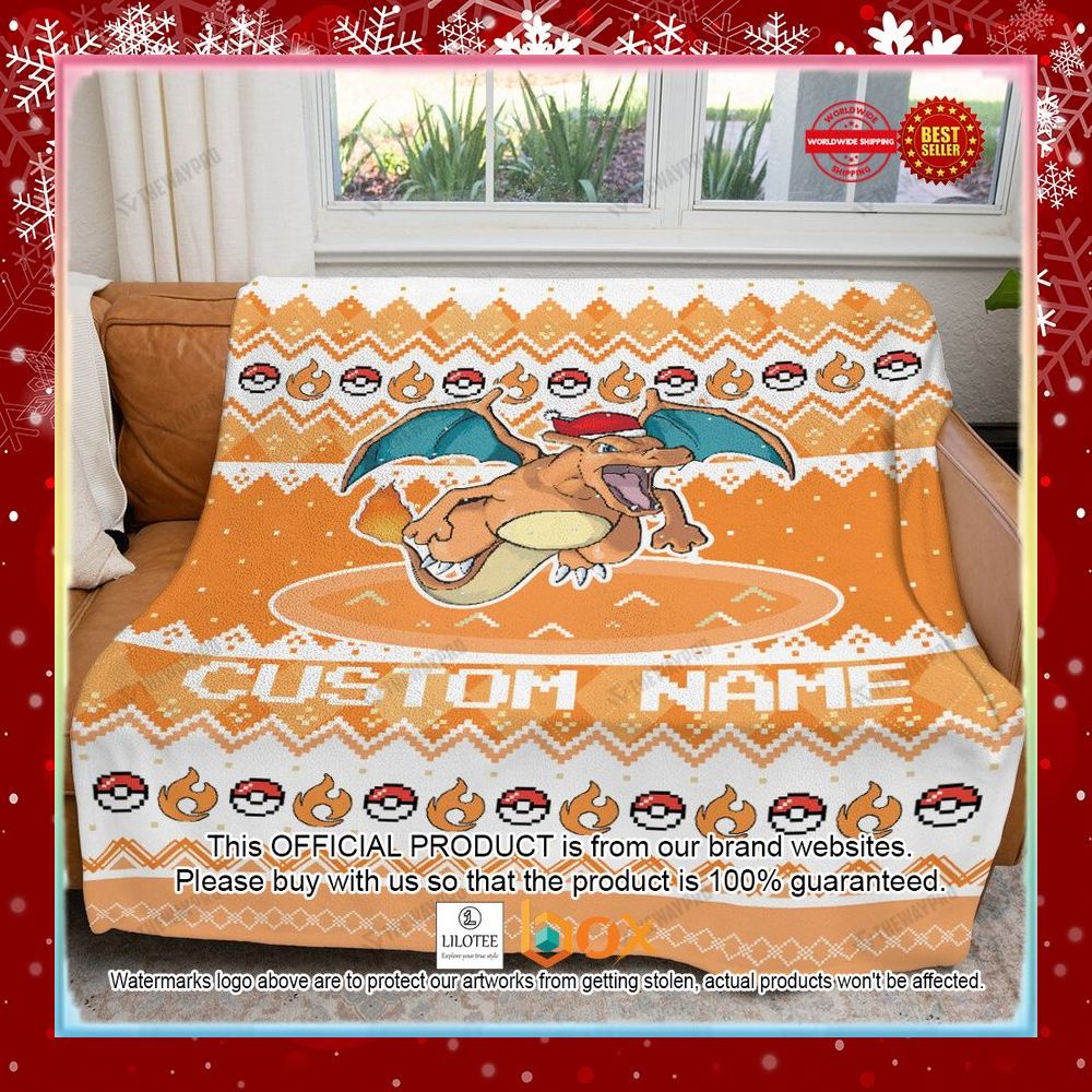 BEST Personalized Name Charizard Christmas Blanket 3
