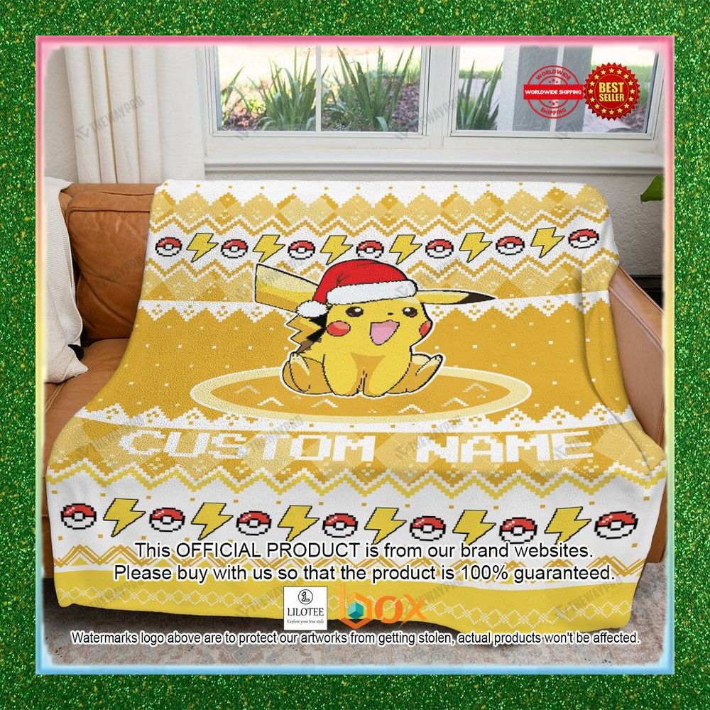 BEST Personalized Name Pikachu Christmas Blanket 1