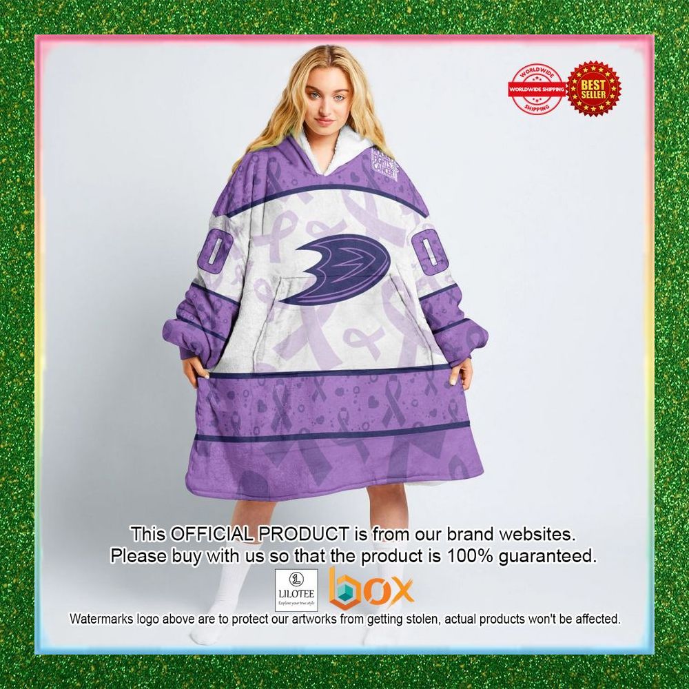 BEST Personalized Anaheim Ducks Special Lavender Fight Cancer Oodie Blanket Hoodie 1