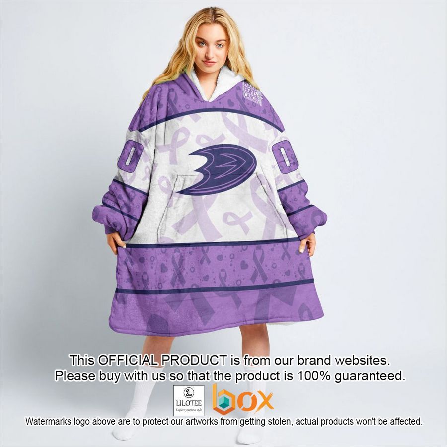 BEST Personalized Anaheim Ducks Special Lavender Fight Cancer Oodie Blanket Hoodie 3