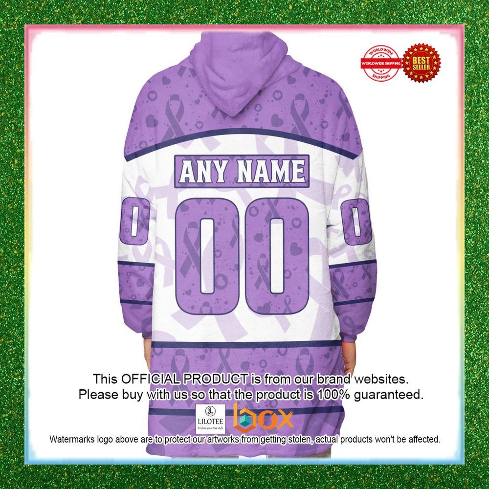 BEST Personalized Anaheim Ducks Special Lavender Fight Cancer Oodie Blanket Hoodie 2