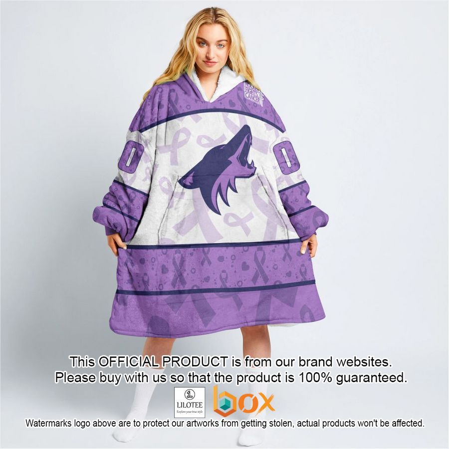 BEST Personalized Arizona Coyotes Special Lavender Fight Cancer Oodie Blanket Hoodie 3