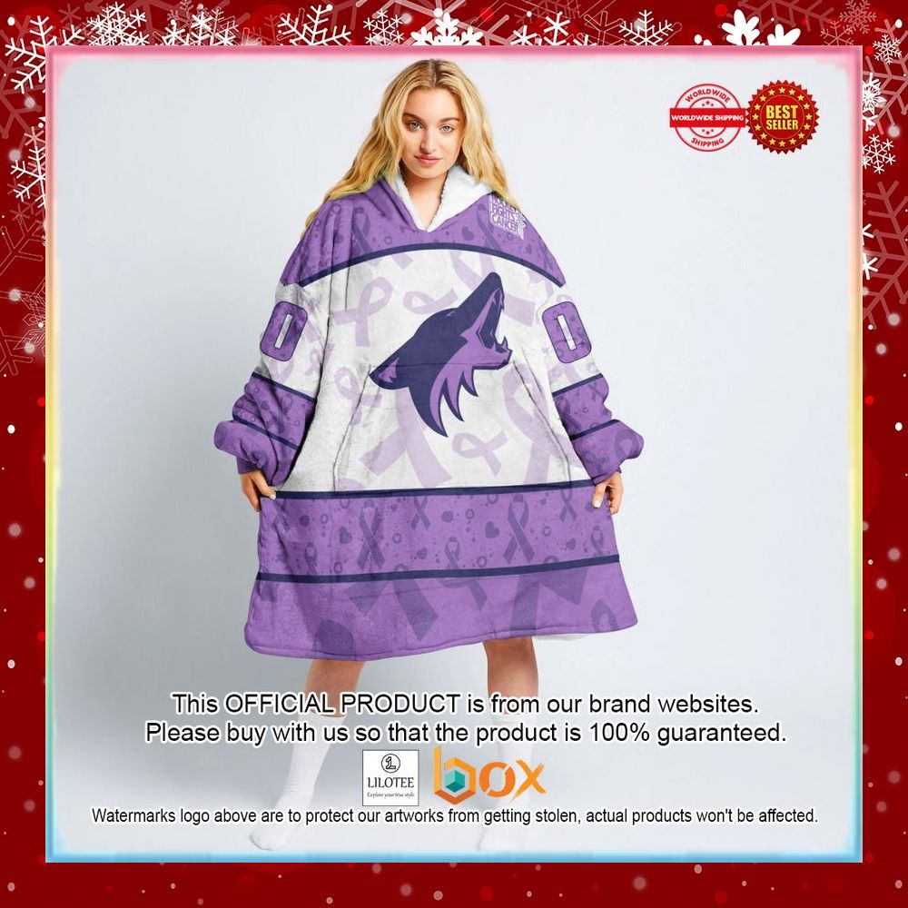 BEST Personalized Arizona Coyotes Special Lavender Fight Cancer Oodie Blanket Hoodie 5