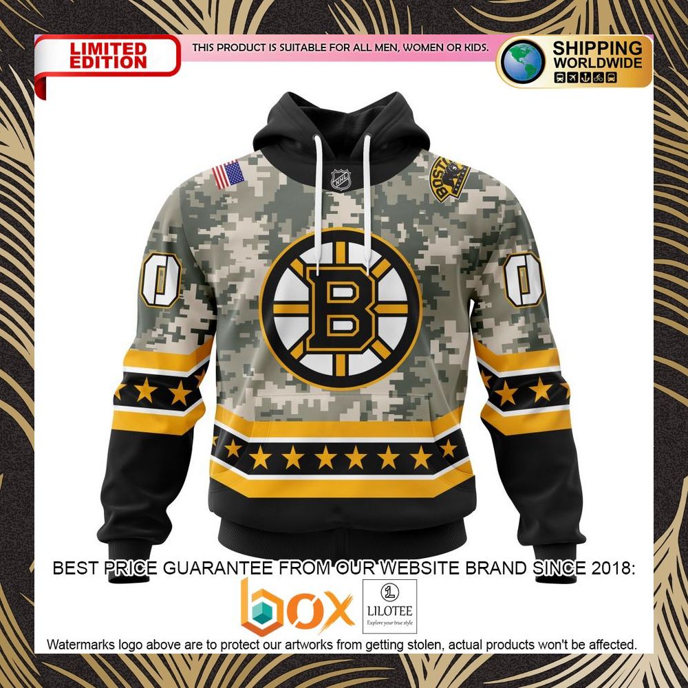 BEST NHL Boston Bruins Honor Military With Camo Color Personalized 3D Shirt, Hoodie 1