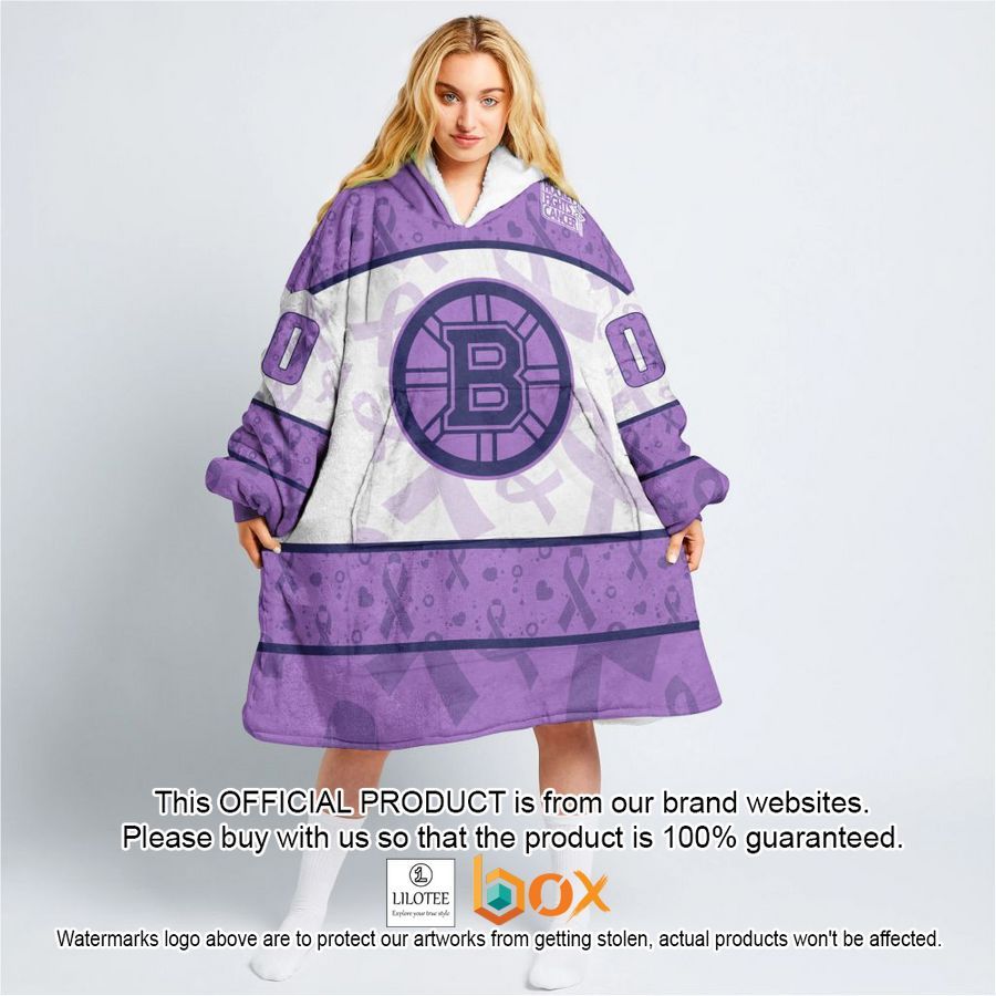 BEST Personalized Boston Bruins Special Lavender Fight Cancer Oodie Blanket Hoodie 3