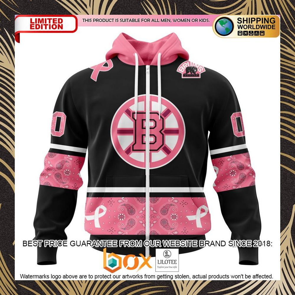BEST NHL Boston Bruins Specialized Design In Classic Style With Paisley! WE WEAR PINK BREAST CANCER Personalized 3D Shirt, Hoodie 2