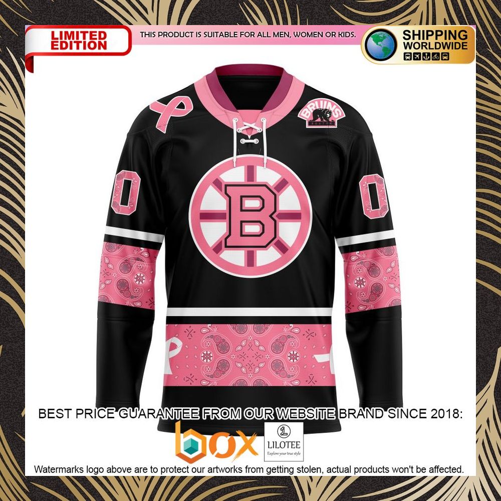 BEST NHL Boston Bruins Specialized Hockey Jersey In Classic Style With Paisley! IN OCTOBER WE WEAR PINK BREAST CANCER Personalized 3D Shirt, Hoodie 1