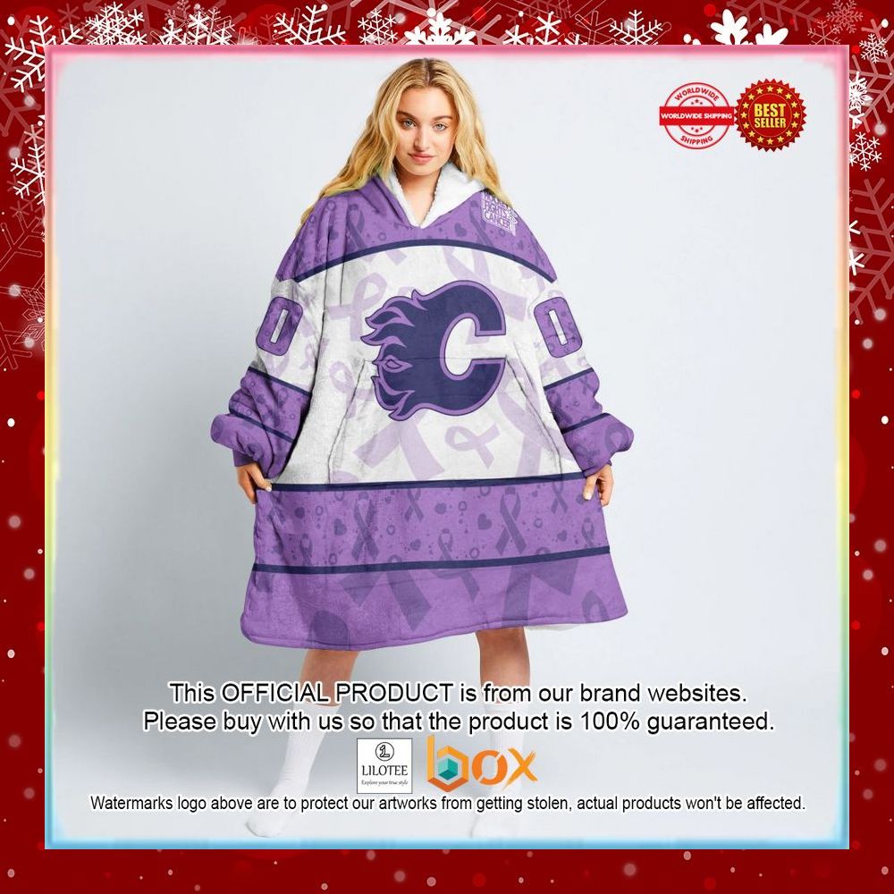 BEST Personalized Calgary Flames Special Lavender Fight Cancer Oodie Blanket Hoodie 5