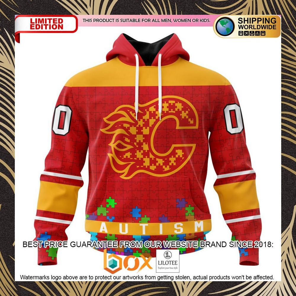BEST NHL Calgary Flames Specialized Unisex Kits Hockey Fights Against Autism Personalized 3D Shirt, Hoodie 1