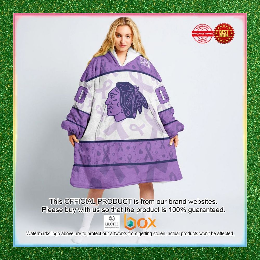 BEST Personalized Chicago Blackhawks Special Lavender Fight Cancer Oodie Blanket Hoodie 1
